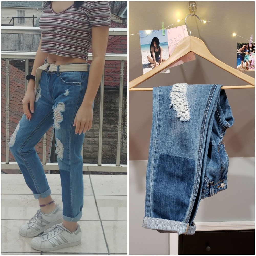 Colorblock Boyfriend Ripped Jeans